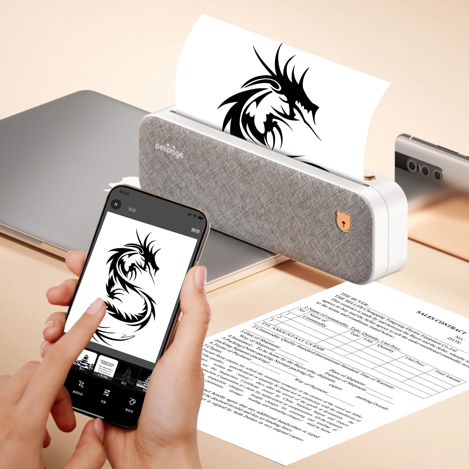 PeriPage A40 Continuous Thermal A4 Printer Wireless PDF Webpage Contract Picture Printers Maker 210mm Paper No Ink or Toner