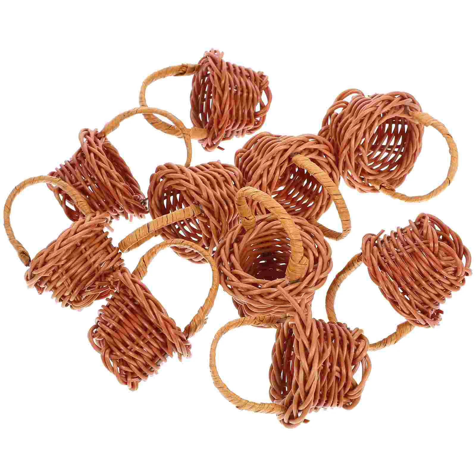 10 PCS Mini Woven Baskets Shopping Flower Girl Gifts Desktop Container Prop with Lid Dollhouse