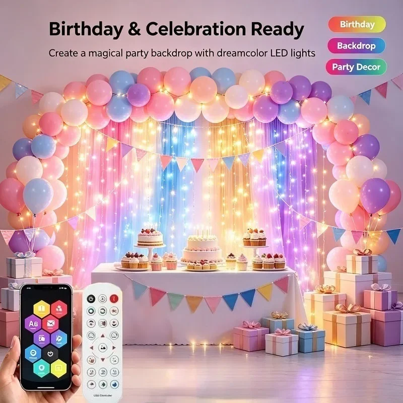 400 LED RGB Curtain Lights, Smart App Controlled Music Sync Fairy, for Gaming Room Bedroom Window Wall Home Party Decor