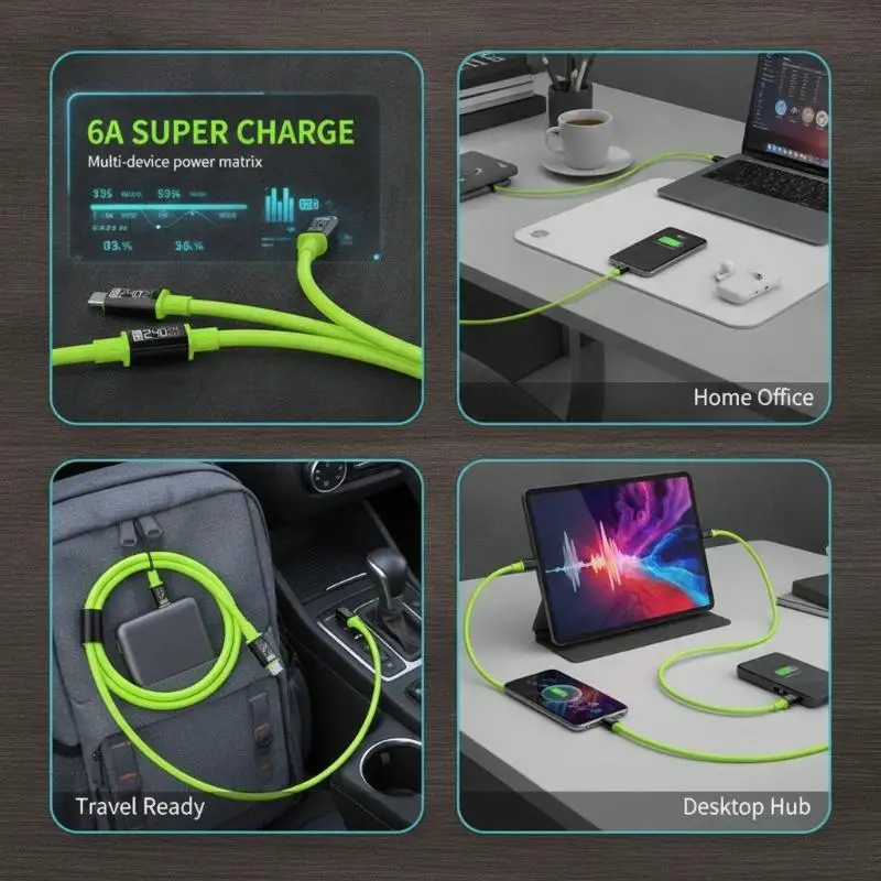 240W High Speed 3 in 1 Fast Charging Cable Universal Multi-Port Cord for Type C Micro USB Phone Tablet Gaming Devices