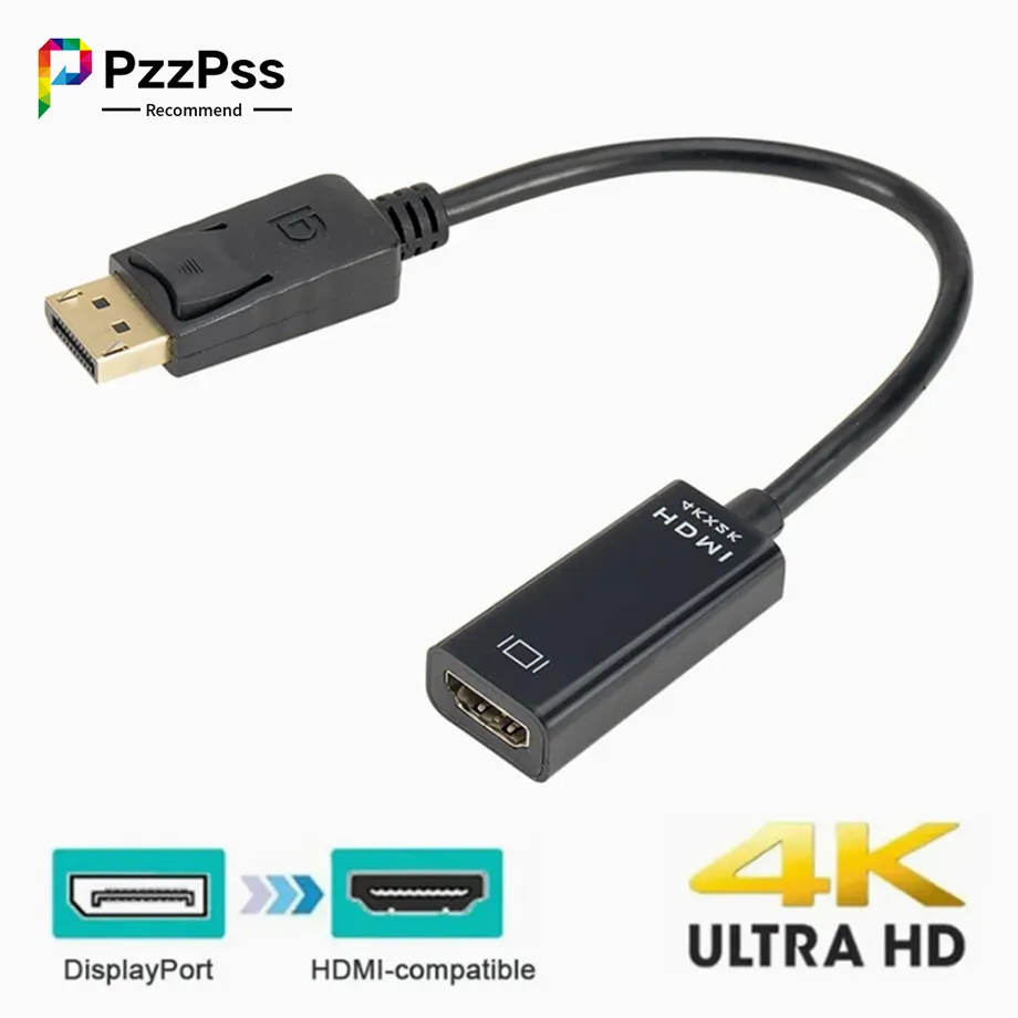 4K 1080P DisplayPort to HDMI-Compatible Adapter Cable Male DP to Female HDMI-Compatible Video Audio Converter For PC Laptop
