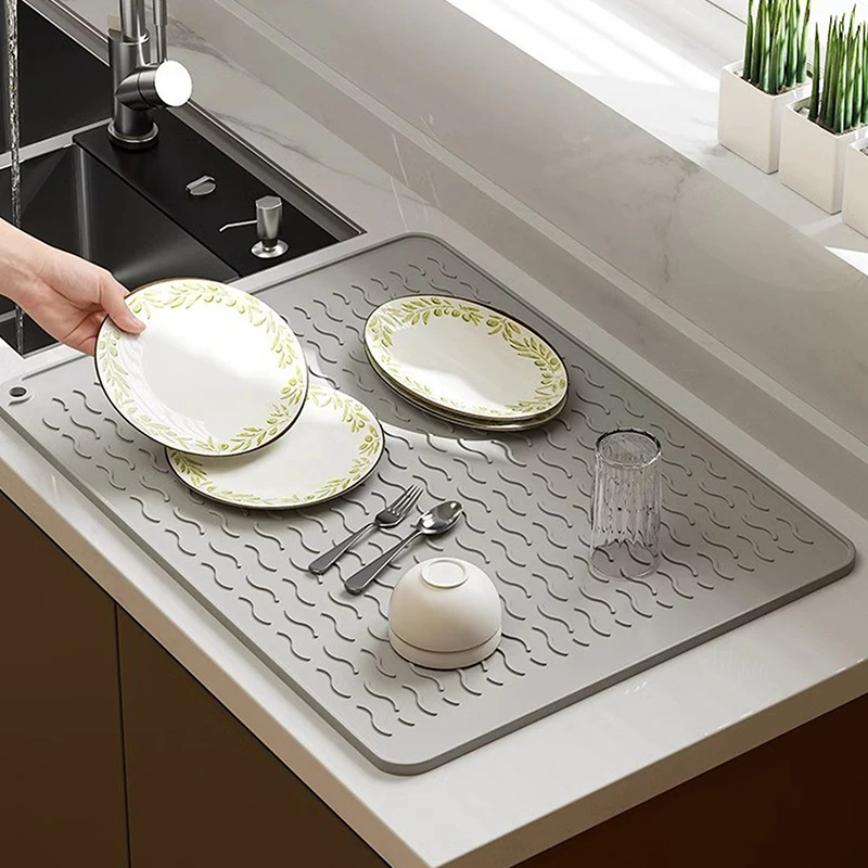 55*45cm/45*40cm Silicone Drying Mat Heat Resistant Non-Slip Draining Mat Kitchen Countertop Drip Tray Sink Pad