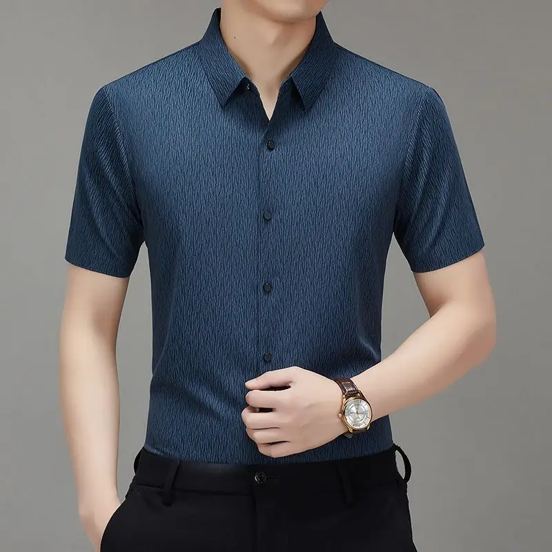 New Counter Ice Silk Business Striped Men's Short Sleeve Shirt