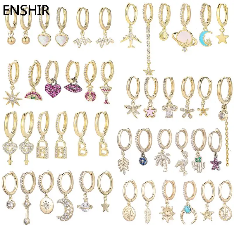 ENSHIR 6 Piece Set Geometric Pendant Earring For Women Fashion Classic Hoop Earrings Ear Buckle Jewelry Gift