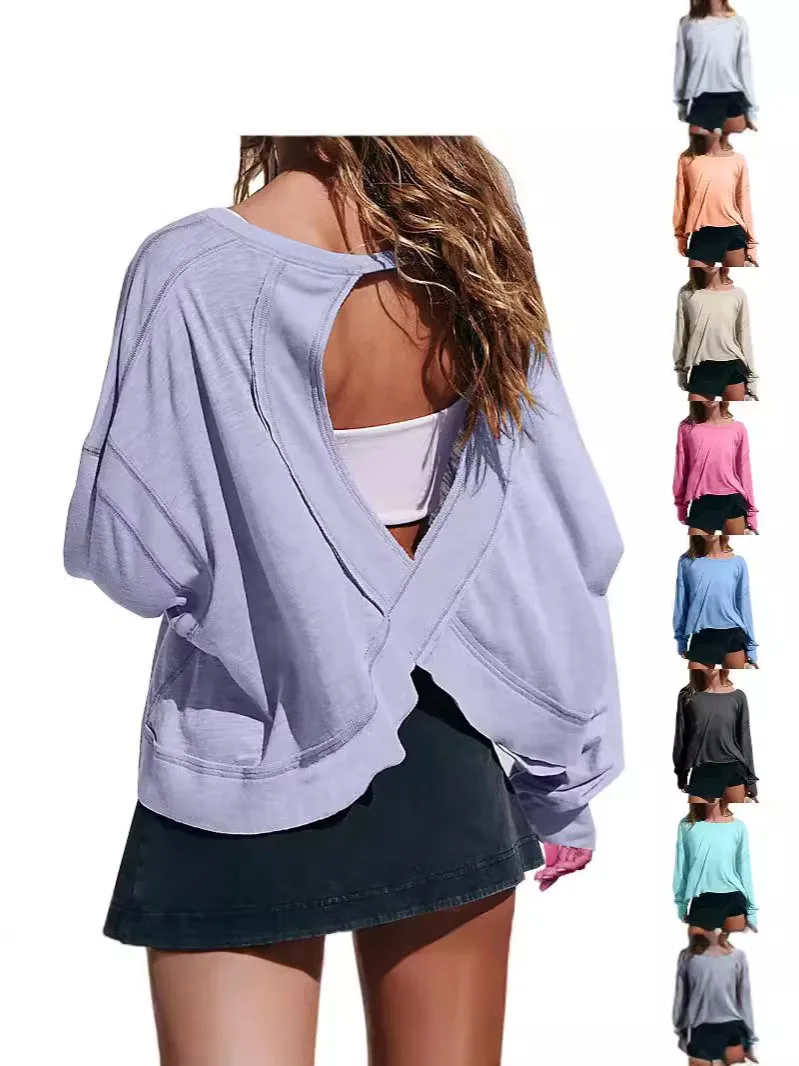 Ultralightweight T-Shirt Seductive Exposed Back T-Shirt Moisture Wicking Athletic T-Shirt Comfortable Oversized Casual Top