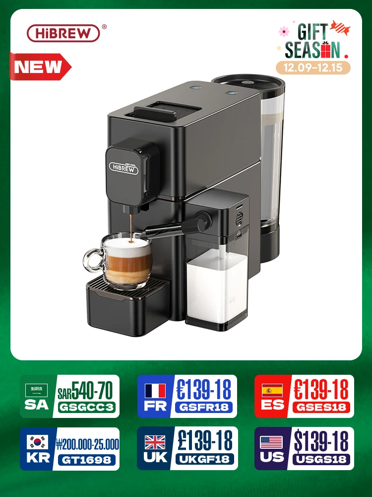 HiBREW Nes Capsule Coffee Machine Automatic Frothed Milk Cappuccino and Latte Espresso Coffee Maker H15