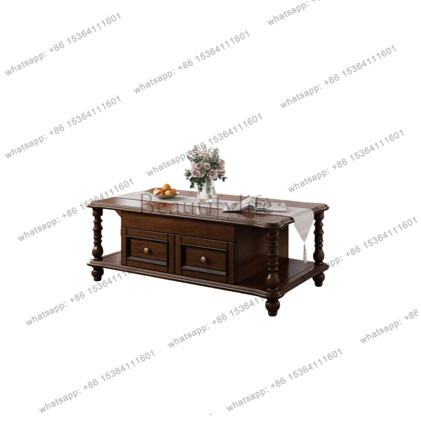 American rural solid wood coffee table living room household small apartment retro tea table