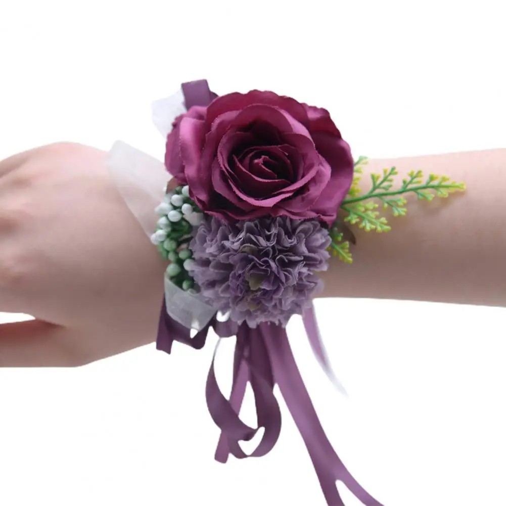 Wrist Flower Non-Fading Multi-color Decorate Wedding Corsage Bracelet Elegant Bride Groom Fake Wrist Corsage for Party
