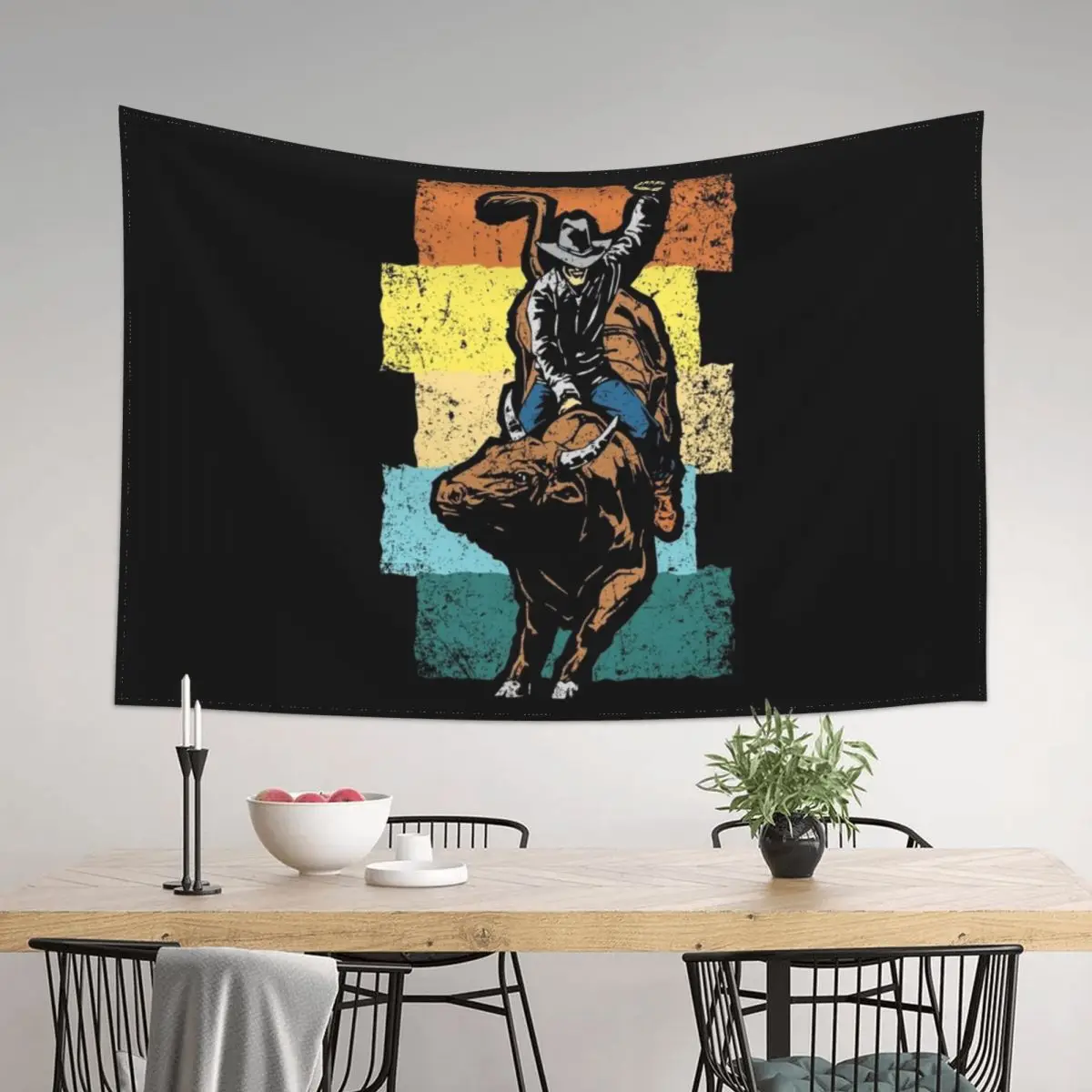 

Bull Riding Cowboy Western Vintage Tapestry Home Decor Accessories Bedroom Decor Decoration Room Cute Room Things Tapestry