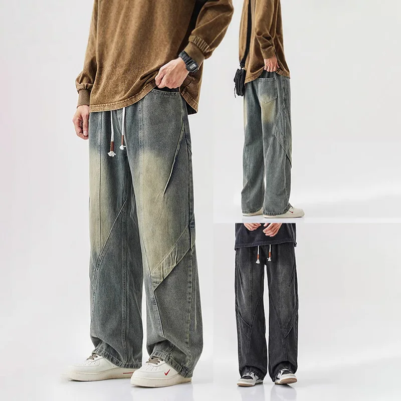 

Retro Men Baggy Jeans Wide Leg Loose Fit Strech Denin Pants Streetvear Y2k Summer Casual Trousers Comfortable Loose