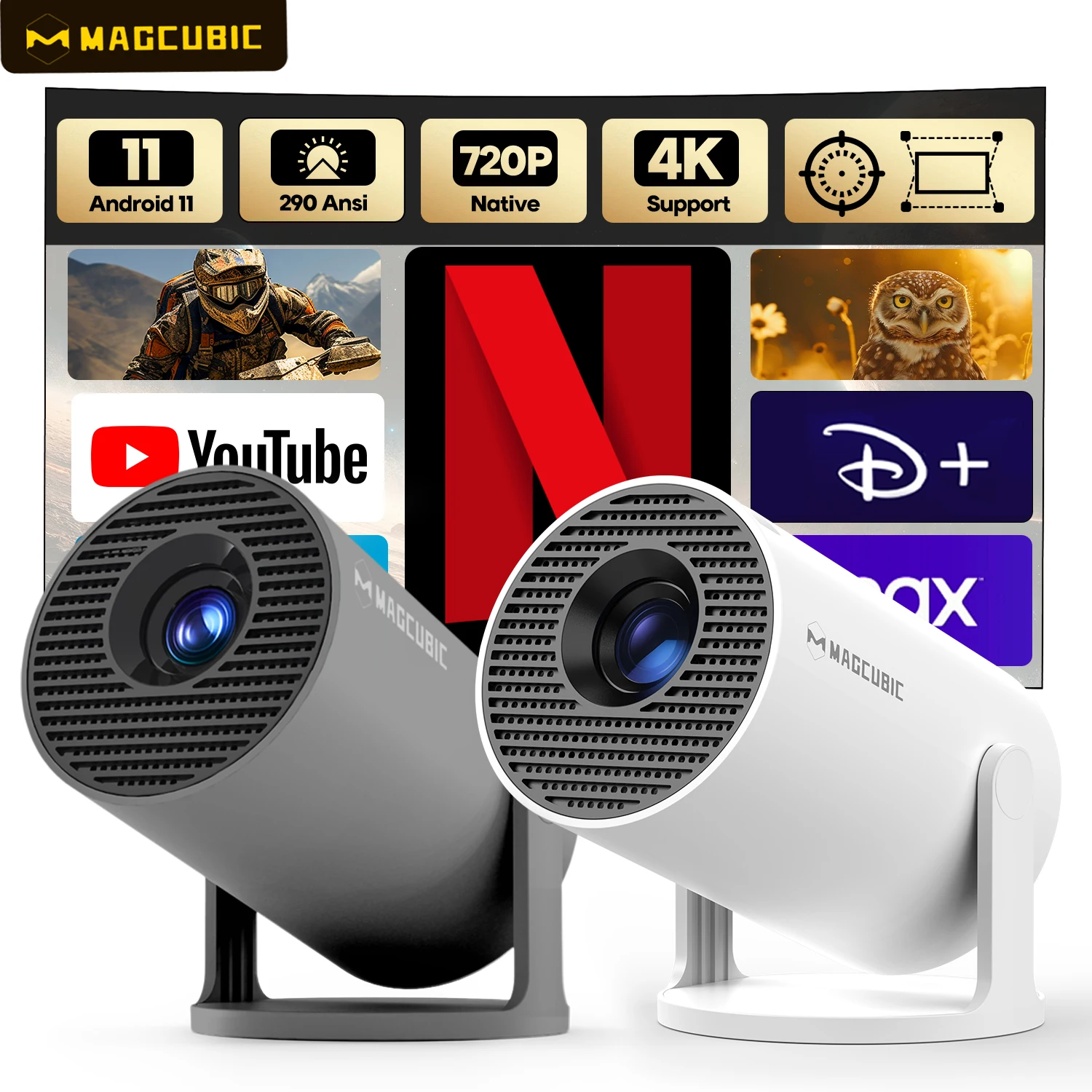 جهاز عرض Magcubic Android 11 290ANSI 720P 1080P 4K 180 ° مرنة BT5.0 السينما المنزلية في الهواء الطلق المحمولة HY300 HY320 #3