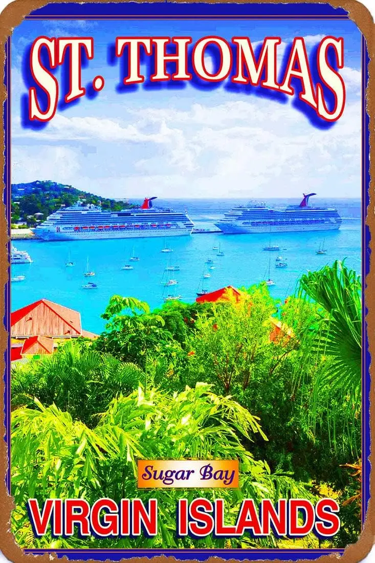 TYmall Retro Tin Wall Plaque St. Thomas Virgin Islands Sugar Bay Caribbean Travel Print Art Advertisement Vintge Metal Post sign