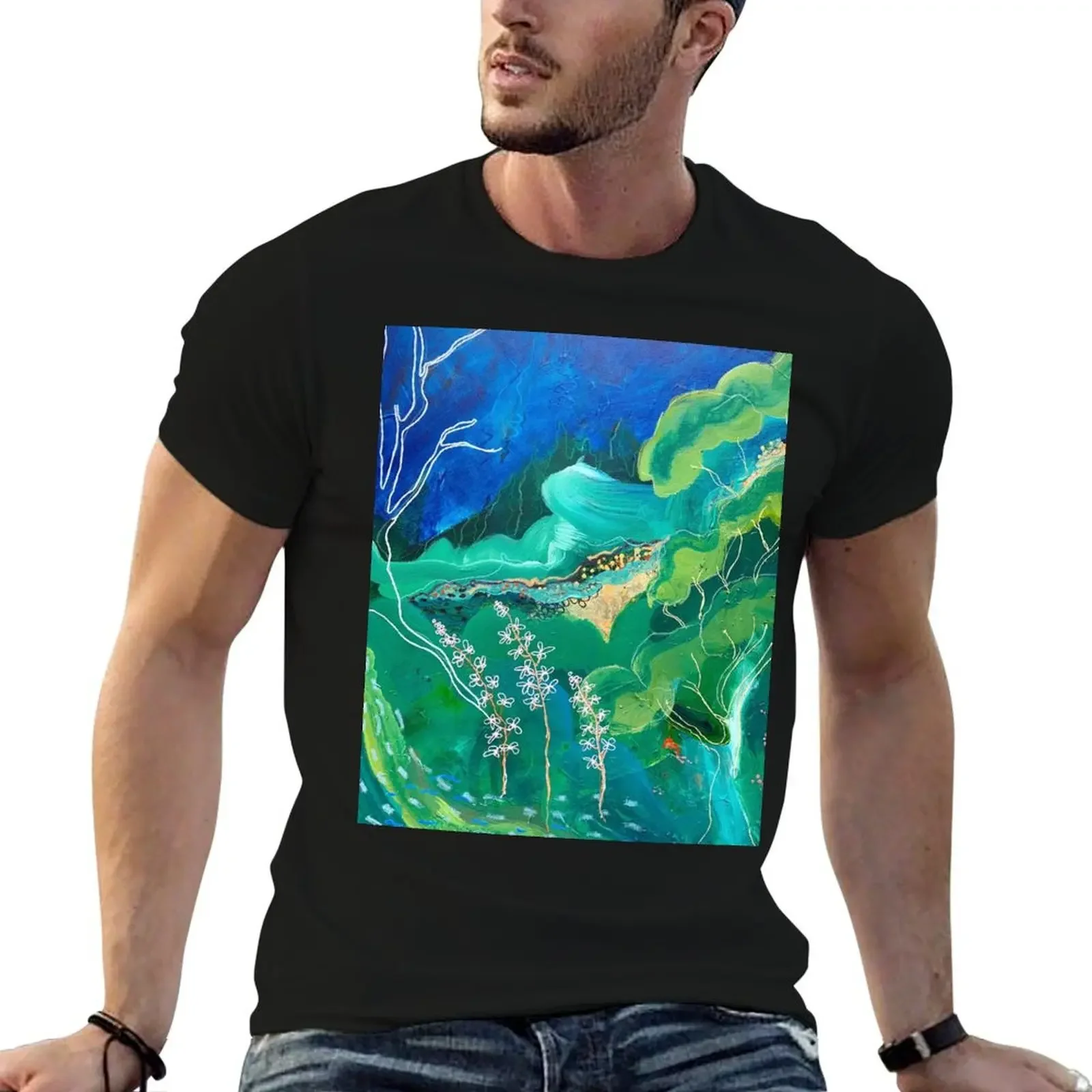 Ghost Gums and Silver Sea abstract artwork by Lara Bardsley ART T-Shirt fashion shirts oversize t-shirts man mens clothing