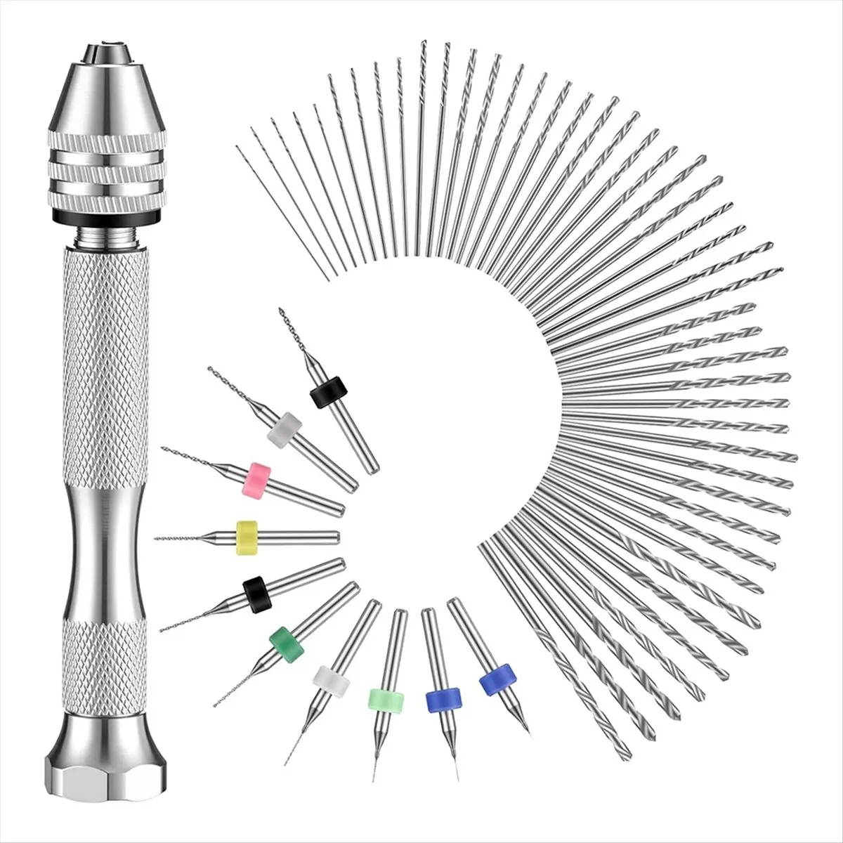 Budget-Friendly-Craft Carving 57-Piece Hand Drill Set, Micro Twist and PCB Mini Drill Bits for DIY Jewelry Silver