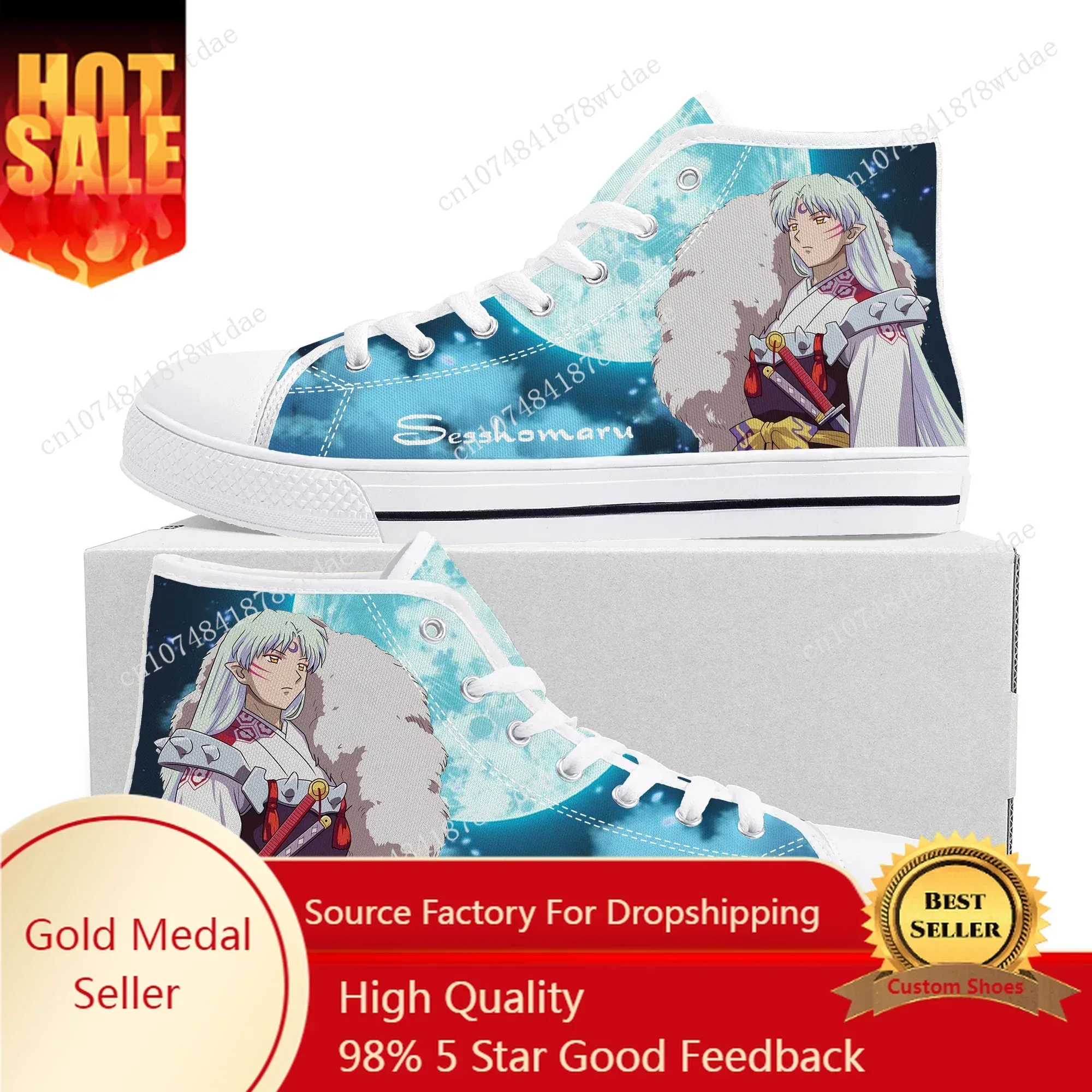 Sesshoumaru High Top Sneakers Mens Womens Inuyasha High Quality Canvas Sneaker Comics Manga Couple Customized Shoes