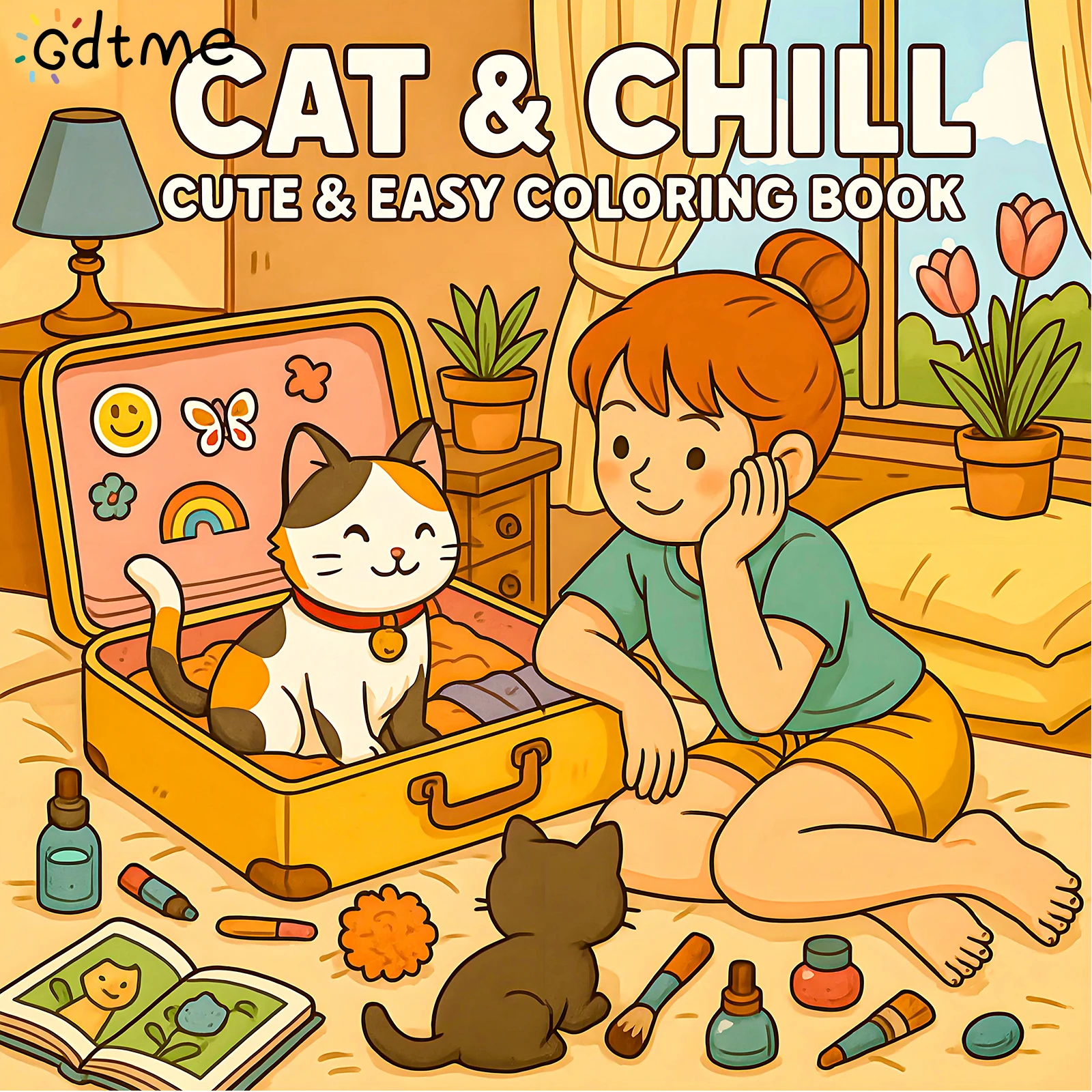 CAT & CHILL CUTE & EASY Libro para colorear con patrones atrevidos y fáciles para adultos Lindo libro de dibujo Regalo perfecto para fiesta y cumpleaños