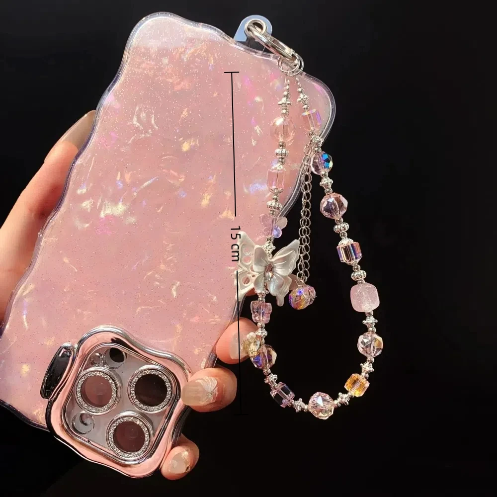أنيق سبيكة فراشة كريستال الخرزة المفاتيح انفصال بريق مفتاح قلادة ملونة حزام الهاتف النساء الفتيات