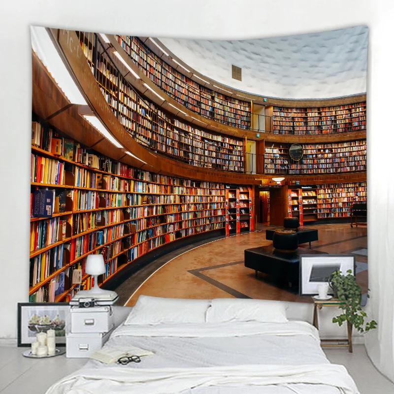 Art Wall Hanging Mystery Library Tapestry Vintage Bookshelf Digital Printing  Whole Book