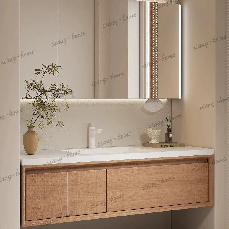 LD Nordic Creative Bathroom Vanity Set Modern Wabi-Sabi Style Seamless Ceramic Basin Wash Sink Cabinet Bathroom Furniture