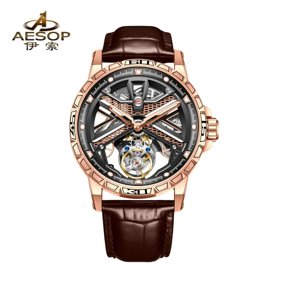 AESOP Flying Tourbillon Mechanical Watch For Men Skeleton Tourbillon Movement Fashion Wrist Watches Mens Luxury Sapphire Mirror