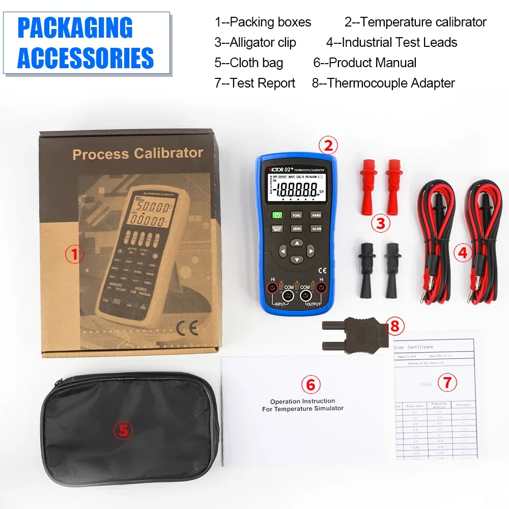 Thermocouple Calibrator VICTOR 02+ RTD Imput And Output Source 8 Types Of  Measurement R/S/K/E/J/T/B/N TC Simulate