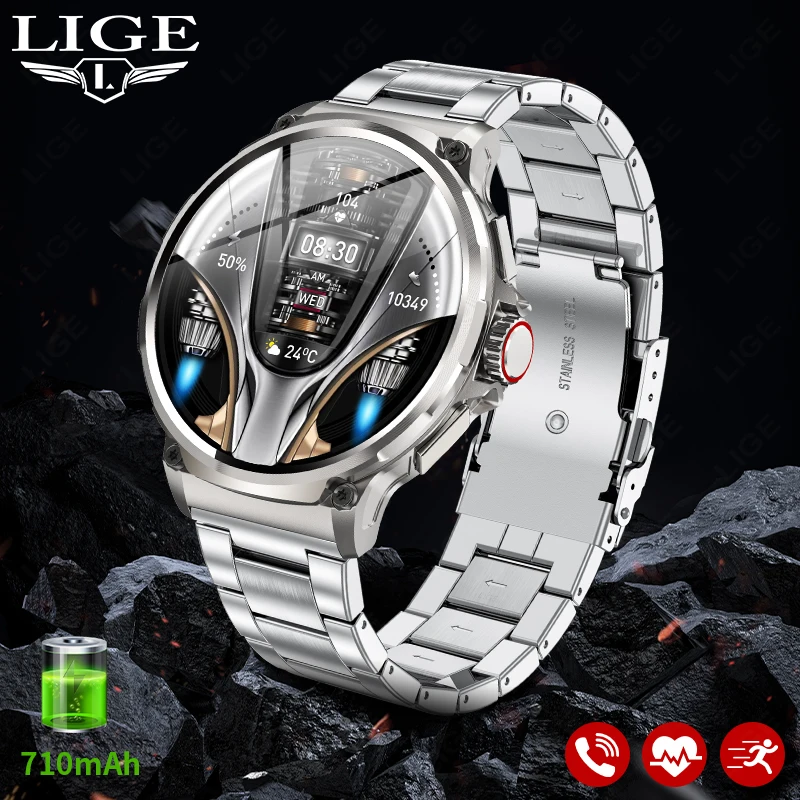

LIGE HOT Smart Watch Luxury Steel Sports Fitness Sleep Monitor Wireless Call Messege Reminder Big Battery Waterproof Smartwatch