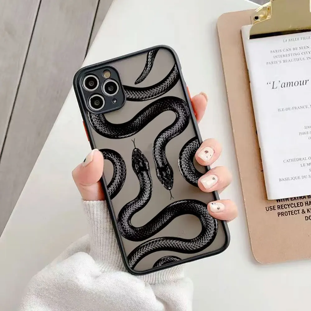 Fashion Snake Graphic Hard Matte Phone Case for IPhone 11 12 13 14 15 Pro Max Mini 7 8 Plus XR X XS SE20 Fundas Shockproof Cover