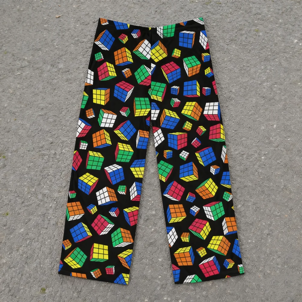 

Cubes All Over Rubik's Cube Pajama Pants Sleep Pants Loungewear Women's Milk Silk home pants and pajama pants Casual pants