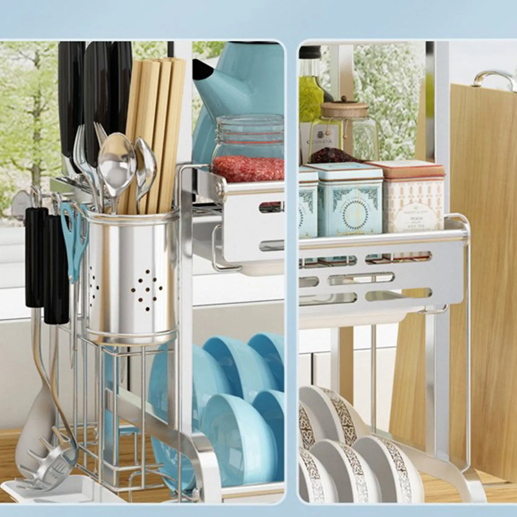 

GOOD-2 Tier Draining Board Rack With Drip Tray Stainless Dish Drying Rack Kitchen Plate Drying Rack Kitchen Accessories