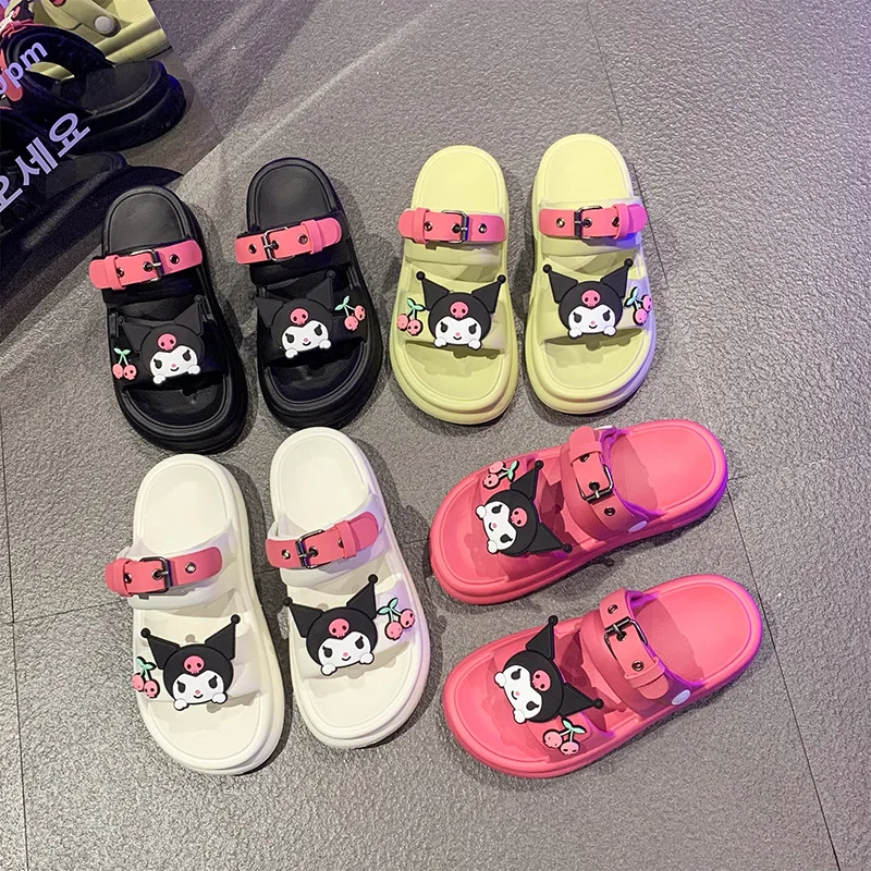 Heart-beating Sanrioed My Melody Girls Sandals Kawaii Anime Kuromi Cinnamoroll Slippers Girls Heart Shape Summer Sweet Cute Shoe