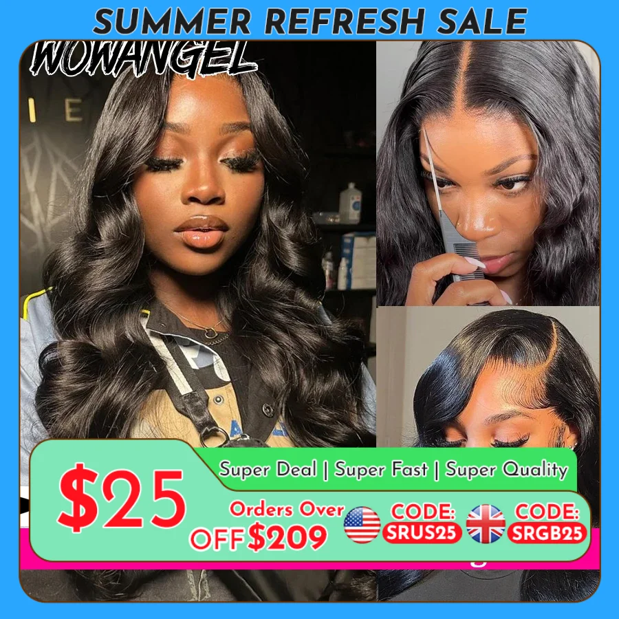 WOWANGEL 13x6 HD Lace Front Wigs 34inch Body Wave Glueless Human Hair Wig 250% Pre Plucked Skins Melted Brazilian Hair For Wowen