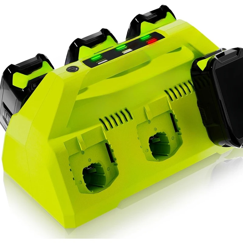 Replace 6 Port Chrager for P135 P117 Ryobi 18V Lithium-Ion Charger Fast Charge with Power Choose Button,6 LED Indicators