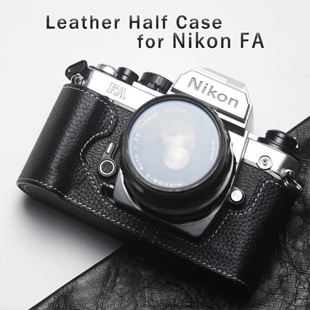 Handgemaakte halve hoes voor Nikon FA Case Camera Leash Lederen Camera Half Case Camera Echt lederen tas Riem Nek Schouderriem