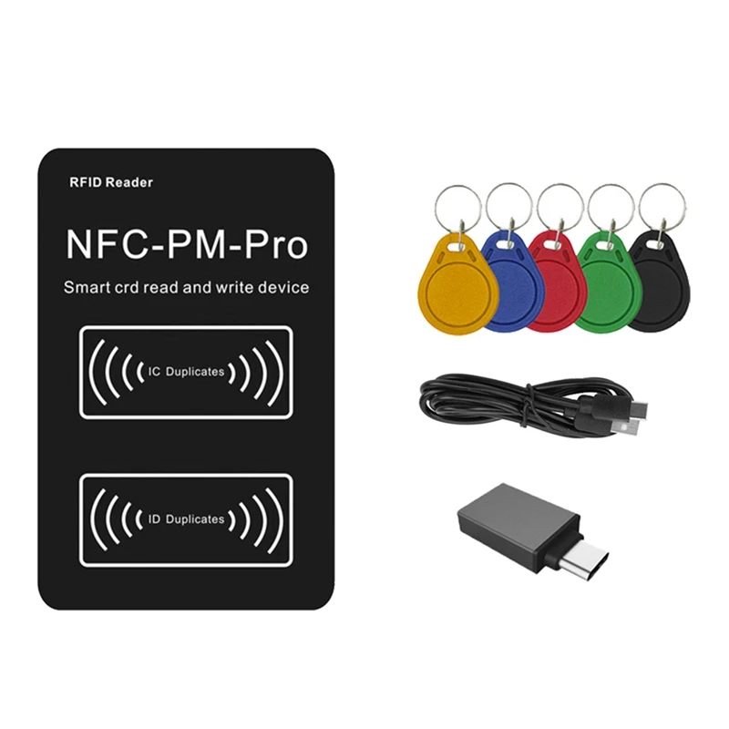 RFID Smart Chip Reader PM PRO Decoder+5XUID Keychain NFC Key Copier 13.56Mhz 125Khz Badge Write Token ID IC Tag Clone