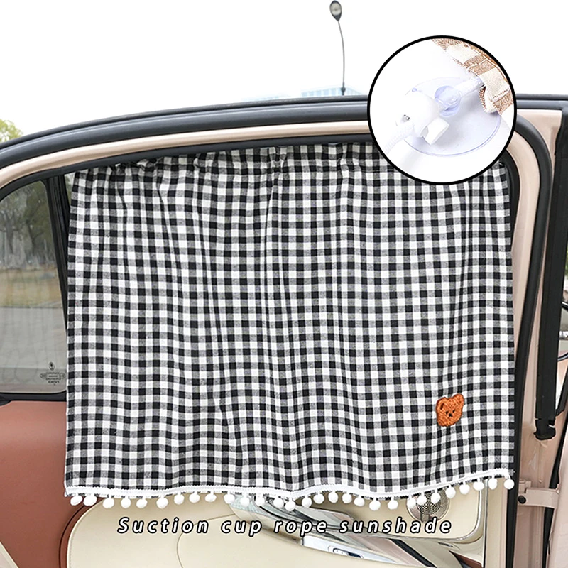 Universal Car Sun Shade Curtains Cute Cartoon Lattice Car Styling Rear Side Window Windshield Sunshade Protect Window Curtains