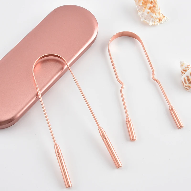 1PC Portable Pure Copper Tongue Scraper With Box Oral Cleaner Brush Reusable Oral Cleaner Brush Fresh Tongue Hygiene Cleaning