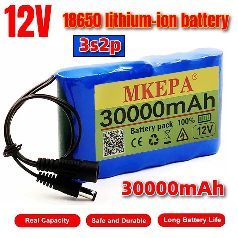 Newly Upgraded 3S2P 30000mAh Rechargeable Lithium-Ion Battery Pack 12V, Equipped with BMS Protection Board