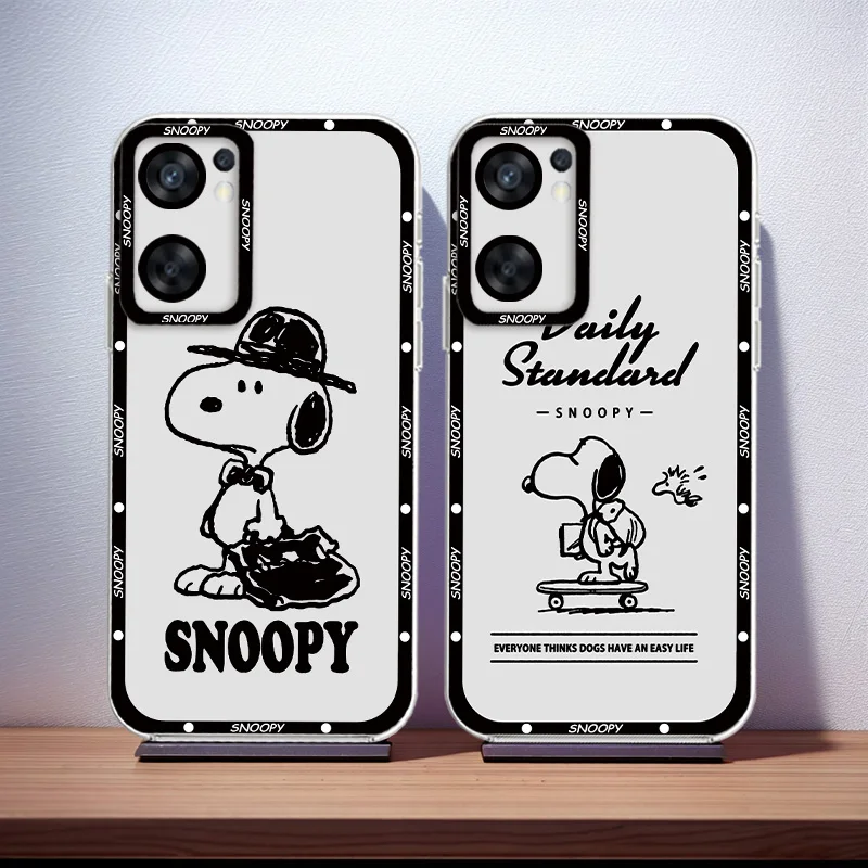 Cartoon Cute S-Snoopy For OPPO A98 A94 A92 A78 A76 A74 A72 A58 A54 A55 A36 A15 Reno 7 6 5G Angel Eyes Transparent Phone Case