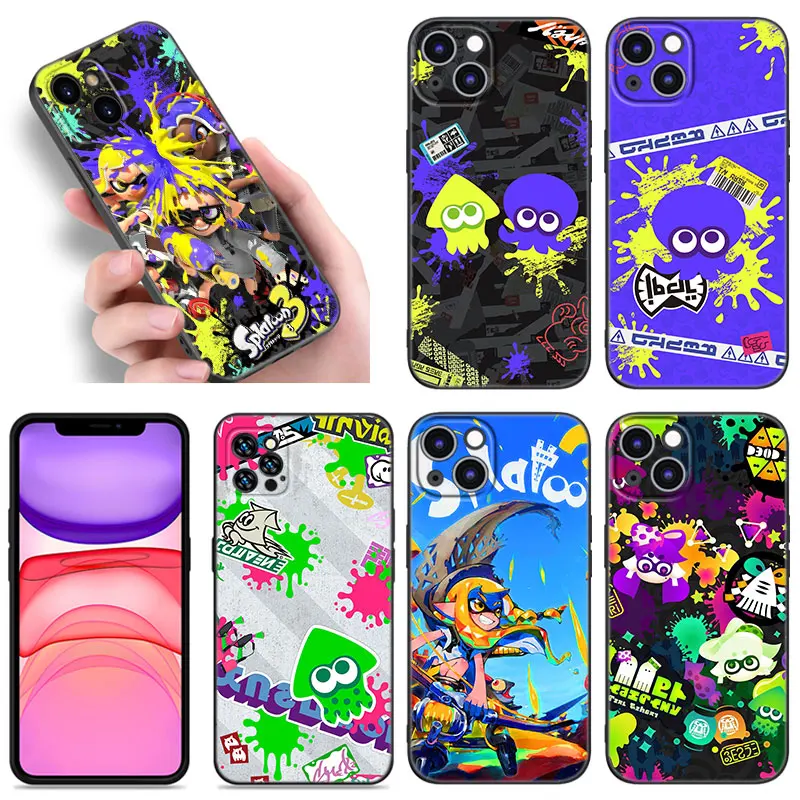 Hot Splatoons Game Black Silicone Phone Case For Apple iPhone 12 13 Mini 11 14 15 16 Pro Max 7 8 Plus Shell Cover