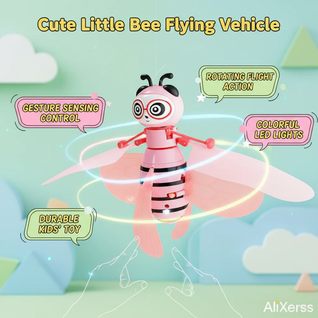 Cute Bee Induction Flying Gesture Sensing Rotating Helicopter with Lights Kids Electric Toy Birthday Gift