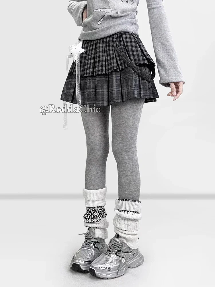 IMU Plaid Tweed Mini Skirt Women Acubi Fashion Low Rise Layered Ruffle Puffy Cake Skirt Grunge E-girl Vintage Clothing