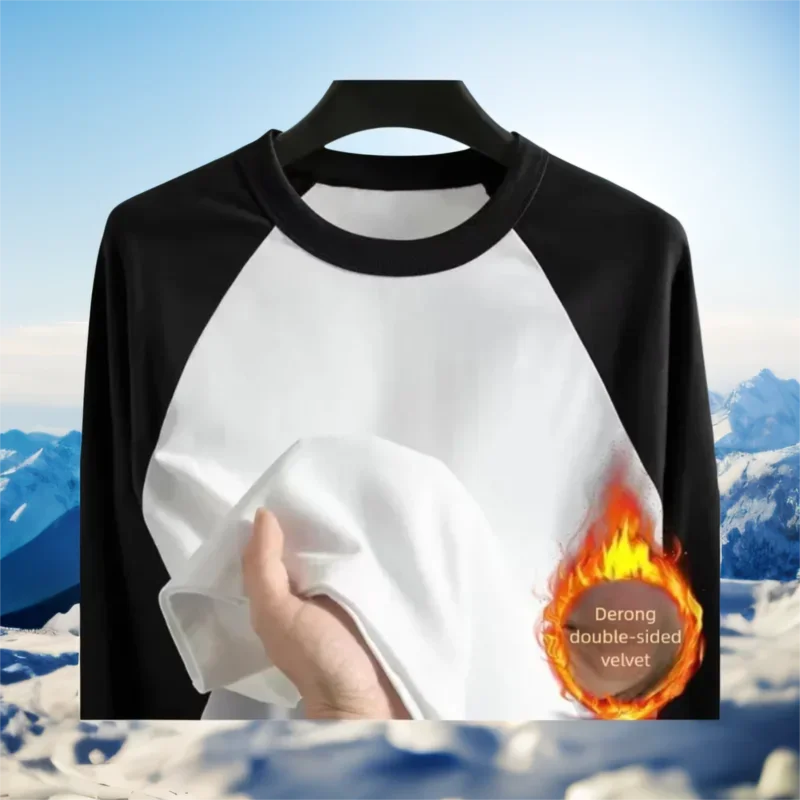 

Autumn Winter Men's Thermal Long Sleeved T-Shirt Man Double-sided Fleece Bottoming Shirt Unisex Base Layer Top O-Neck Sweatshirt