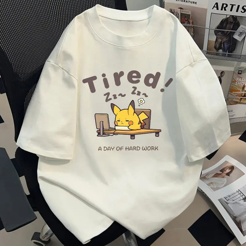 Bandai Summer Japanese-style Anime Pokémon Pikachu Printed Loose Short-sleeved Cotton Children's T-shirt Tide Pure Cotton Unisex