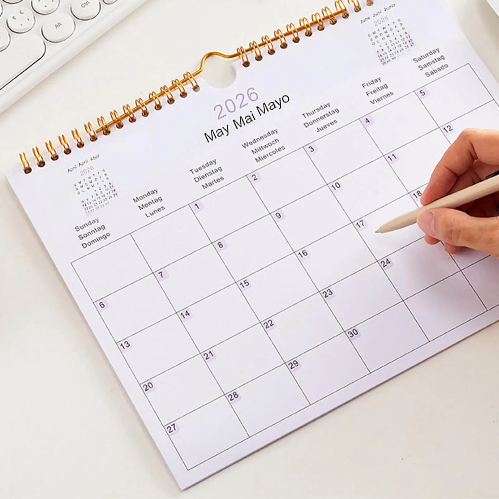 Calendario da parete 2026 Agenda multilingue a spirale da 12 mesi - Calendario decorativo moderno per casa, aula, ufficio e soggiorno