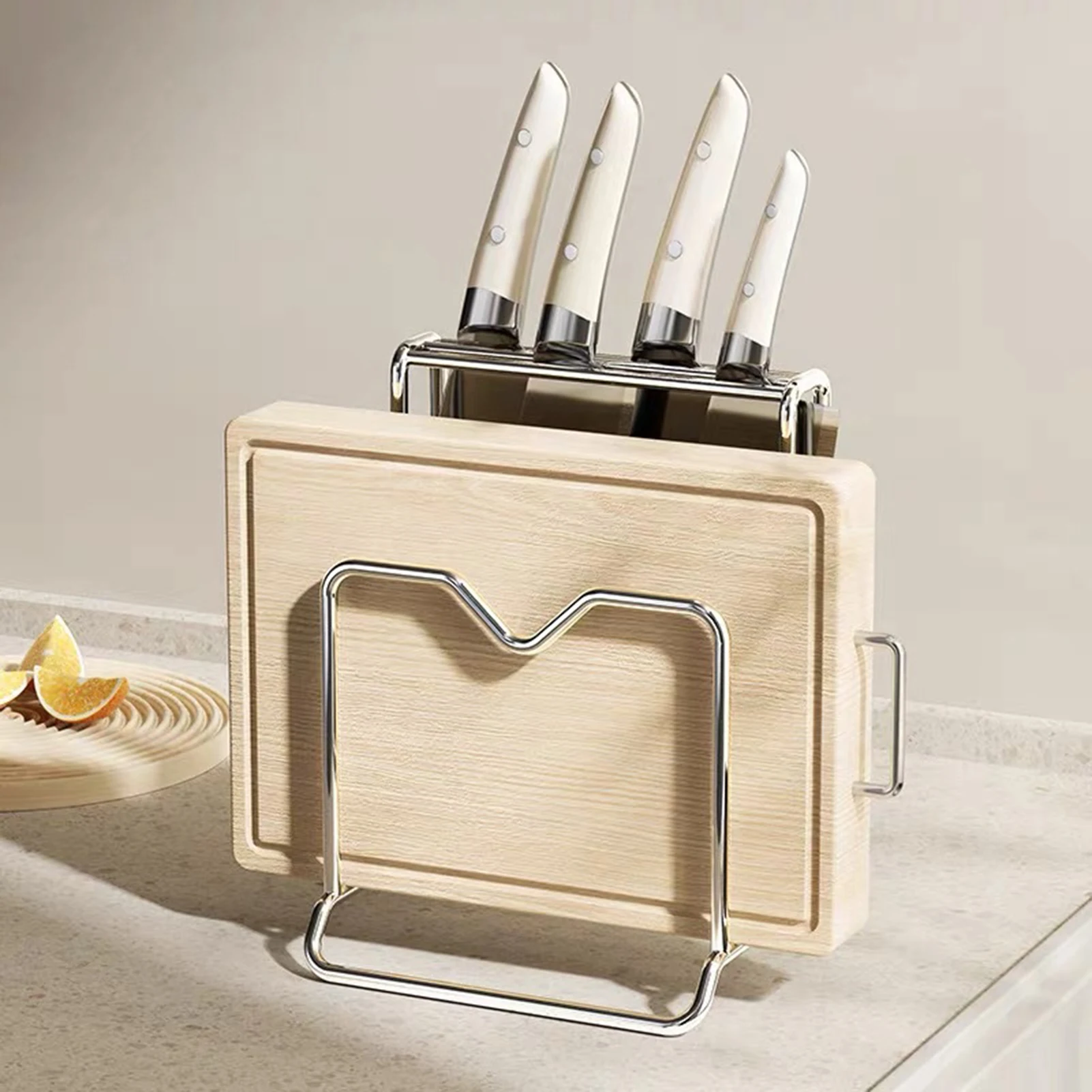Multi Functional Knife Block Holder Stainless Steel Kitchen Knife Organizer Stand Kitchen Utensils Chopping Board Drain Rack
