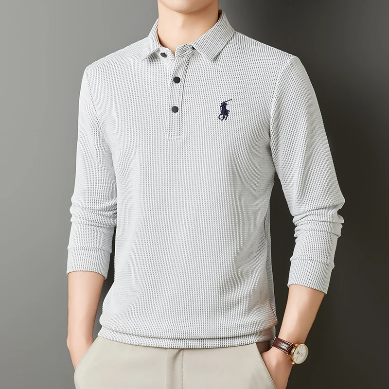 

2025 New Polo Shirt Men's Long Sleeved T-shirt Top for Spring and Autumn Wear High-end Foreign Trade Men's Collar Shirt