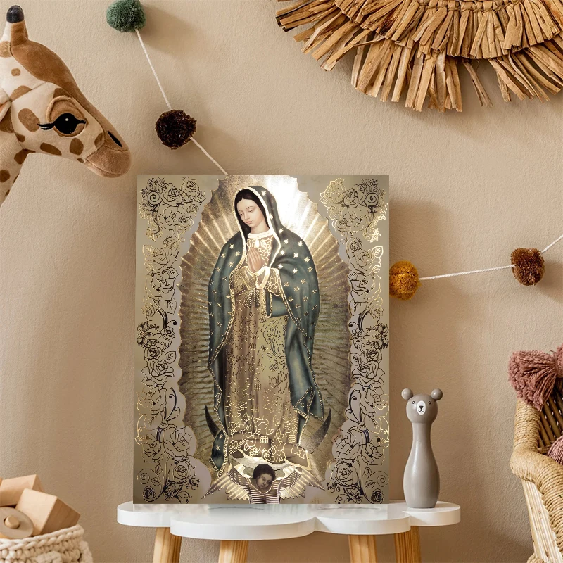 （With Frame)  Our Lady of Guadalupe Canvas Poster Vintage Blessed Virgin Mary Wall Art Wall Decor for Home Chapel Believers Gift
