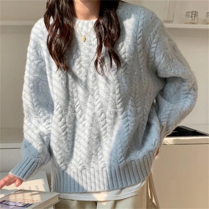 

Fried Dough Twists Sweater Women's Crew Neck Autumn/Winter 2023 New Style Gentle Soft Waxy Lazy Style Pullover Knit