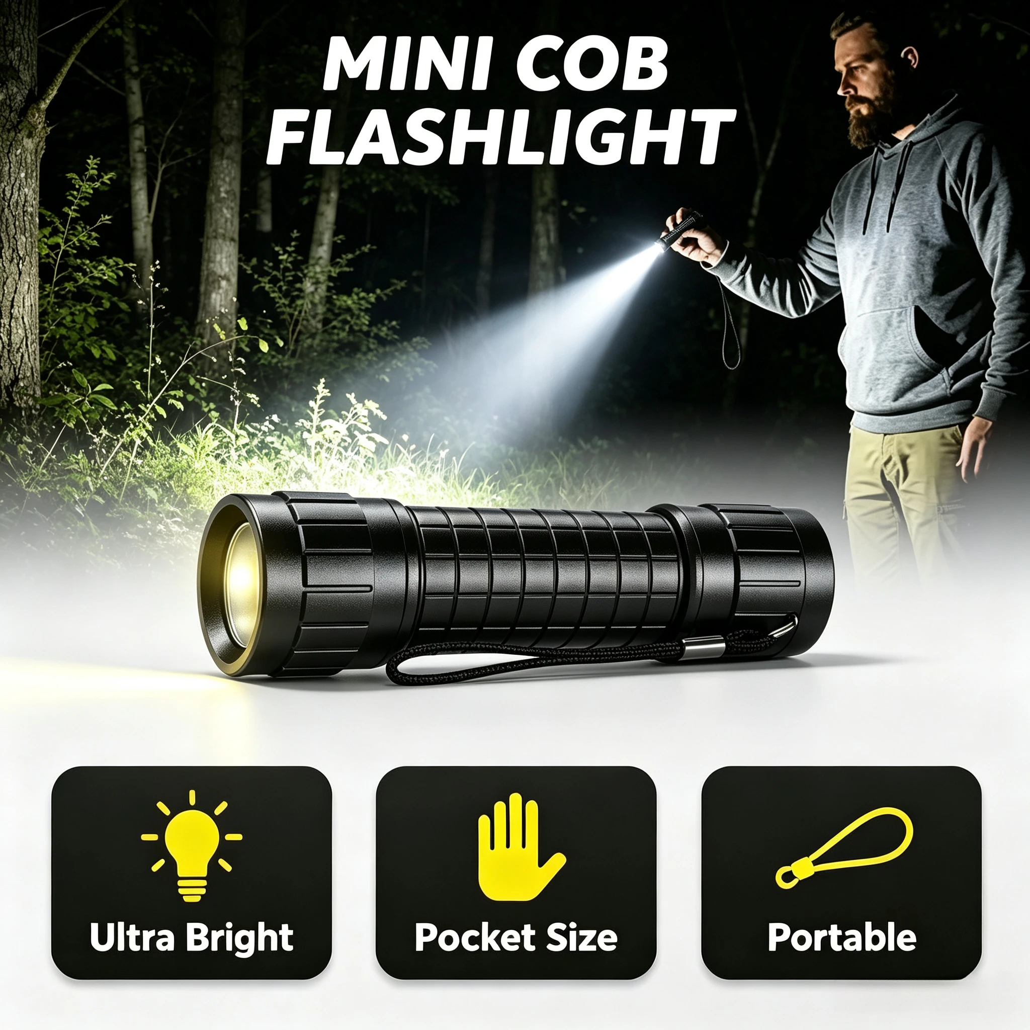 Mini LED Flashlight 18650 Battery Powered with Lanyard Portable Pocket Torch High Brightness Waterproof Outdoor Camping Lantern