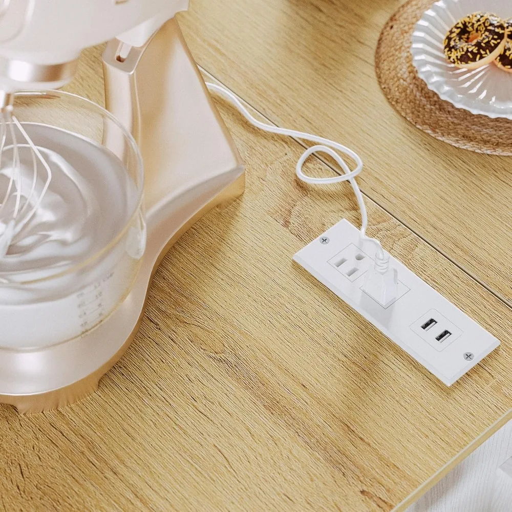 جزيرة المطبخ المتدحرجة مع أوراق متدلية وخزانة تخزين وأدراج ورف توابل من 3 طبقات